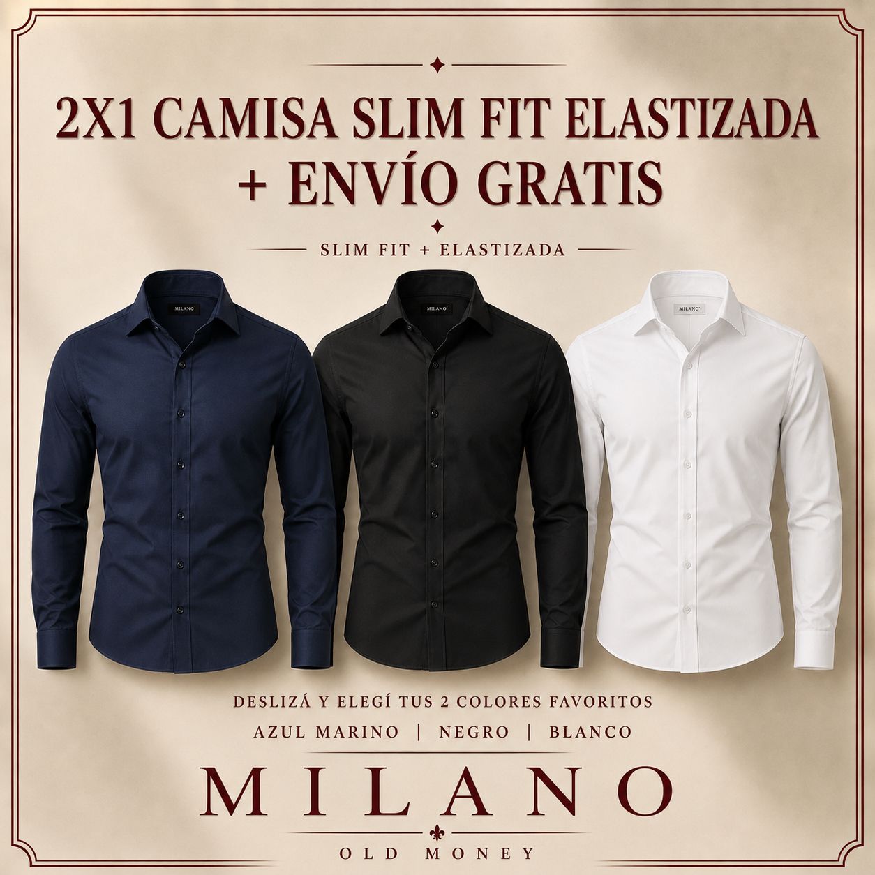 2x1 Camisa Slim Fit Elastizada | Milano Old Money
